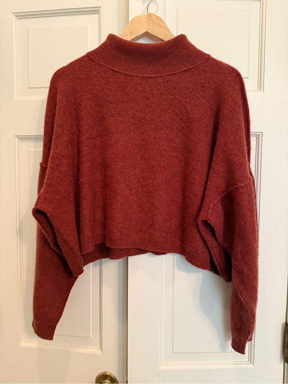 Free People Cropped Mock Neck Sweater in Rust